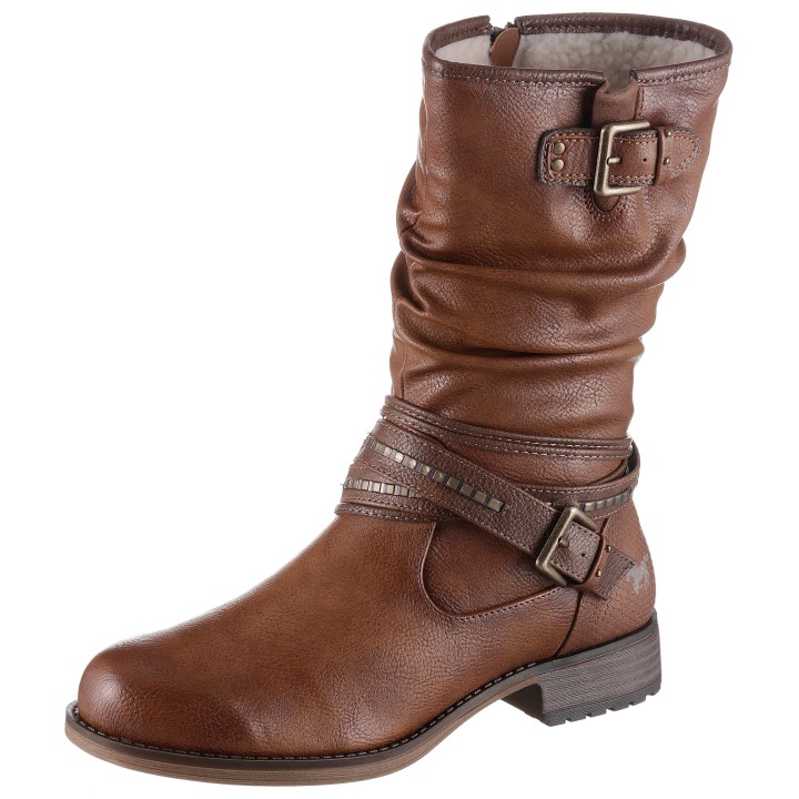 Mustang Shoes Winterstiefel, Stiefelette, Winterboots mit Zierschnallen am slouchy Schaft