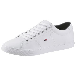 Tommy Hilfiger Sneaker "ESSENTIAL LEATHER SNEAKER", Freizeitschuh, Halbschuh, Schnürschuh mit Flaggenstickerei
