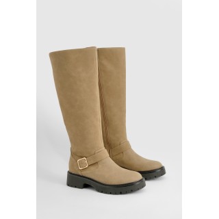 Klobige Overknee-Stiefel Mit Schnallen-Detail - Taupe - 38, Taupe