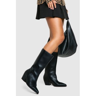 Breite Passform Strukturierte Wadenhohe Western-Stiefel - Black - 38, Black