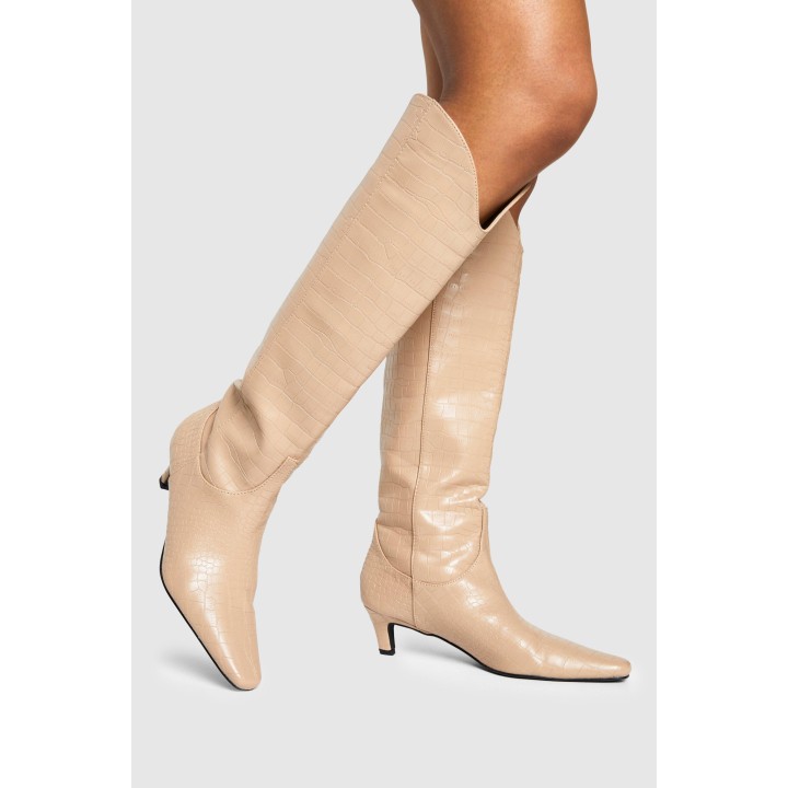 Kniehohe Kroko-Stiefel - Nude - 38, Nude