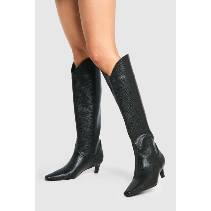 Kniehohe Kroko-Stiefel - Black - 38, Black