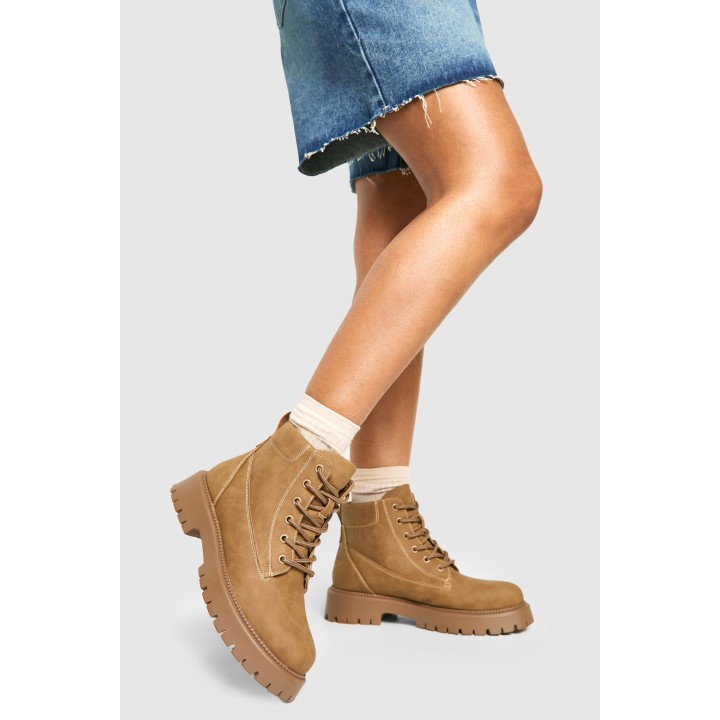 Klobige Geschnürte Stiefel - Beige - 38, Beige