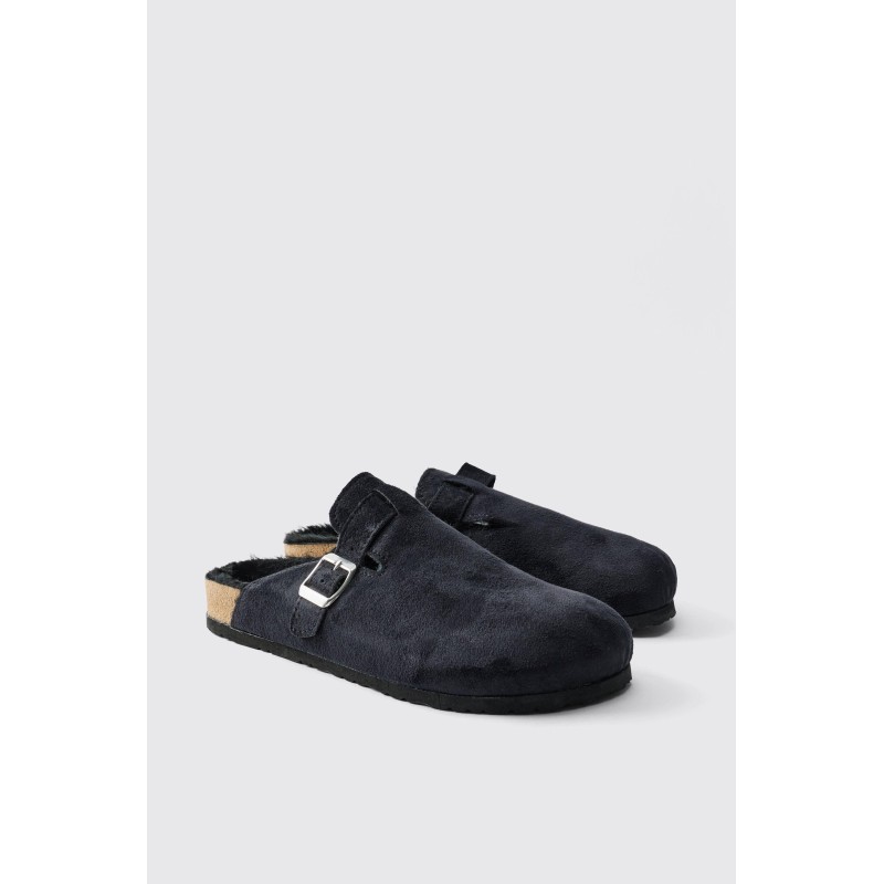 Mules aus Wildlederimitat mit Sherpa-Futter - Schwarz - 41, Schwarz