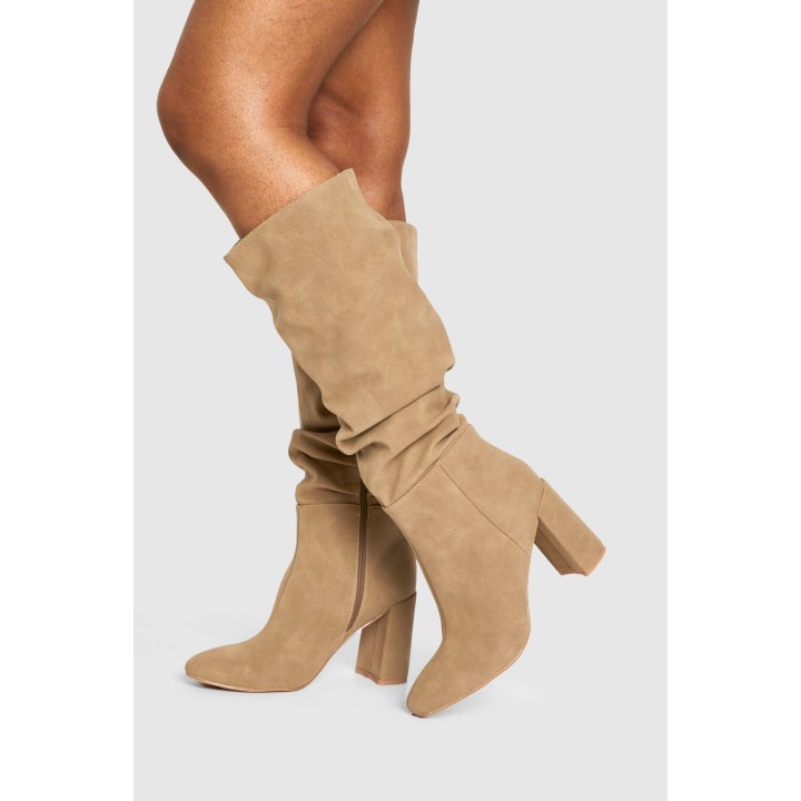 Geraffte Overknee-Stiefel Mit Blockabsatz - Camel - 38, Camel