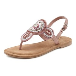 LASCANA Zehentrenner, Sandale, Pantolette in Glitzer-Optik und softer Lederinnensohle