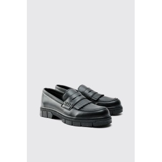 Schwarze PU-Loafer mit klobiger Sohle und Quasten - 41, Schwarz
