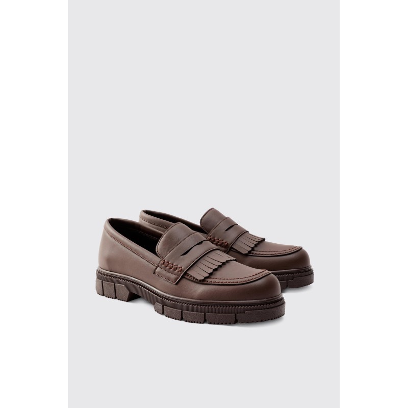Braune PU-Loafer mit klobiger Sohle und Quasten - 41, Braun