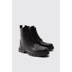 Klobige geschnürte Stiefel - Schwarz - 43, Schwarz