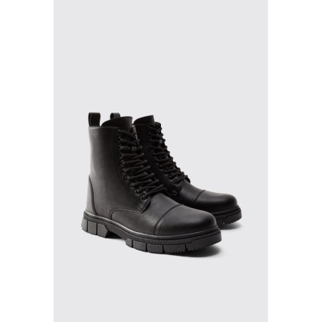 Klobige geschnürte Stiefel - Schwarz - 43, Schwarz