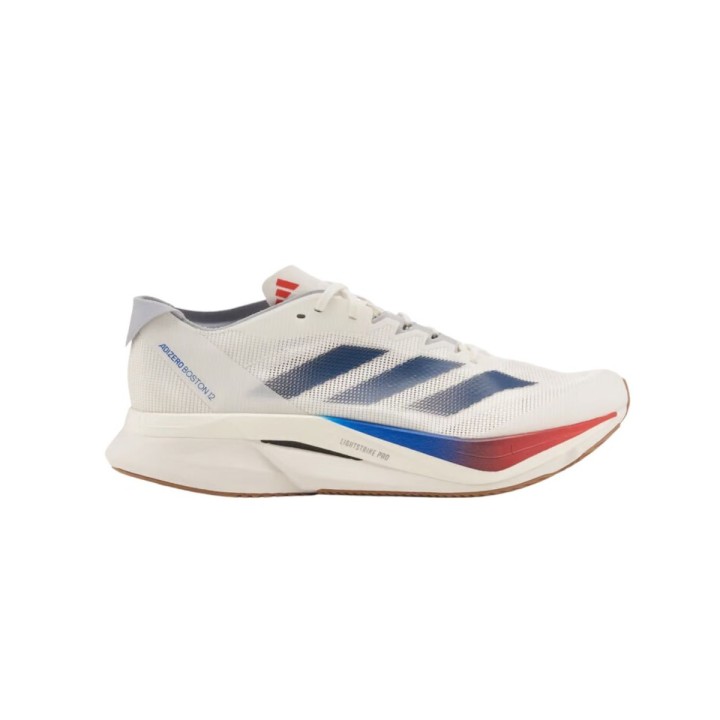Adidas Adizero Boston 12 Weiß Blau Rot SS25 Schuhe, Größe UK 11
