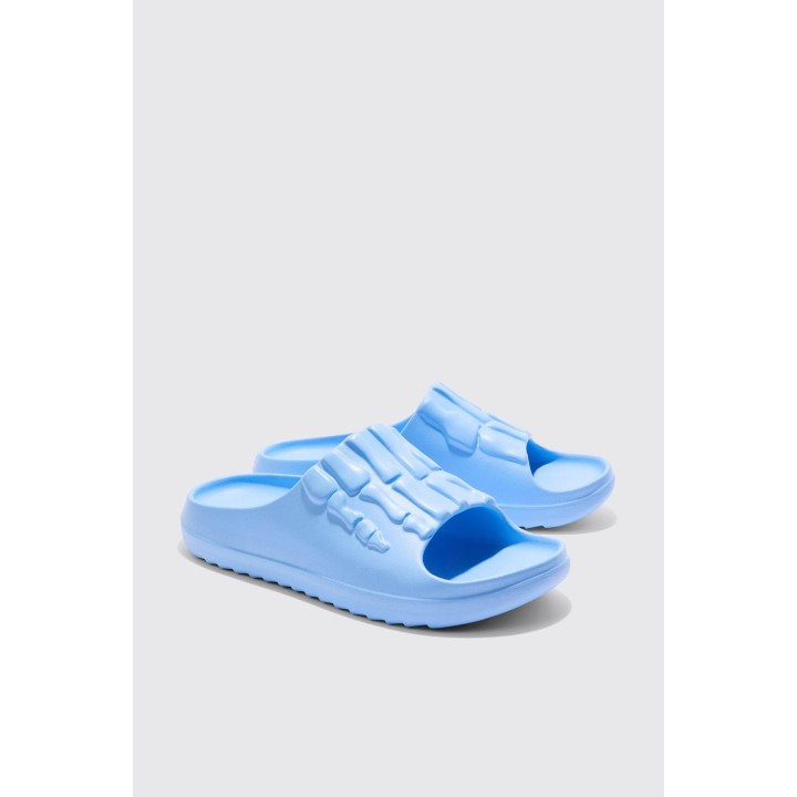 Perforierte Slides mit Skelett-Print - Blau - 42, Blau