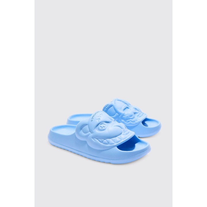 Perforierte Slides mit Evil Teddy Print - Blau - 42, Blau
