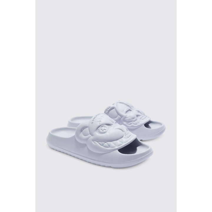Perforierte Slides mit Evil Teddy Print - Grau - 43, Grau