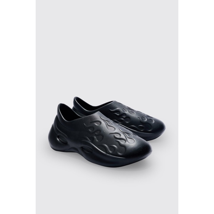 Perforierte Flammen-Mules - Schwarz - 43, Schwarz