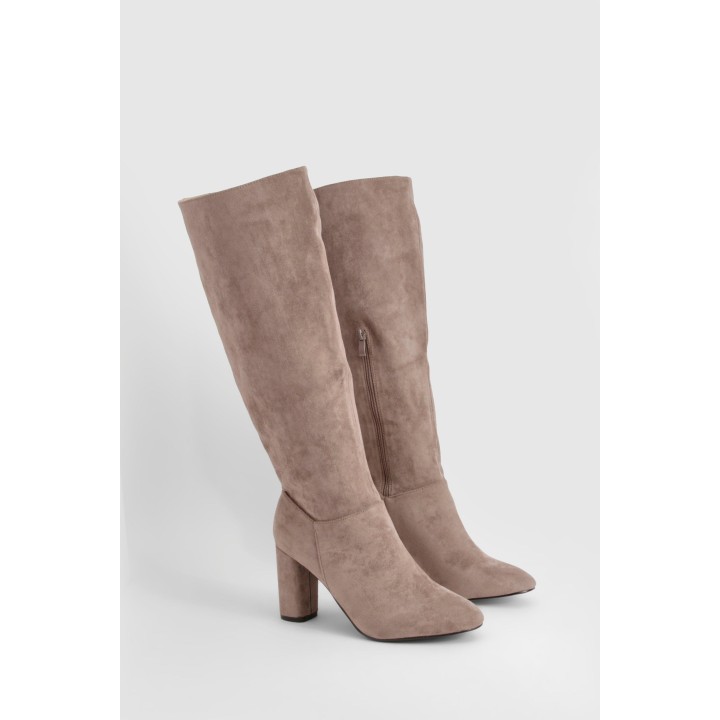 Breite Passform Overknee-Stiefel Mit Blockabsatz - Taupe - 39, Taupe