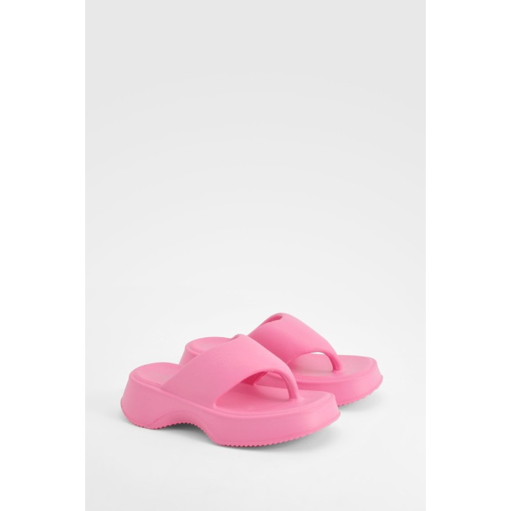 Klobige Platform Flip-Flops - Hot Pink - 3-4, Hot Pink