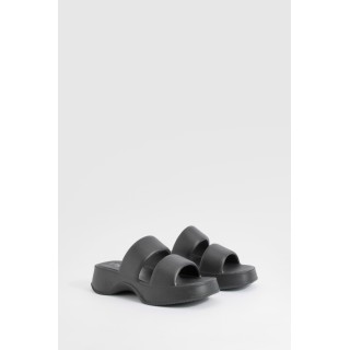 Klobige Platform-Slides Mit Doppelten Riemchen - Black - 3-4, Black