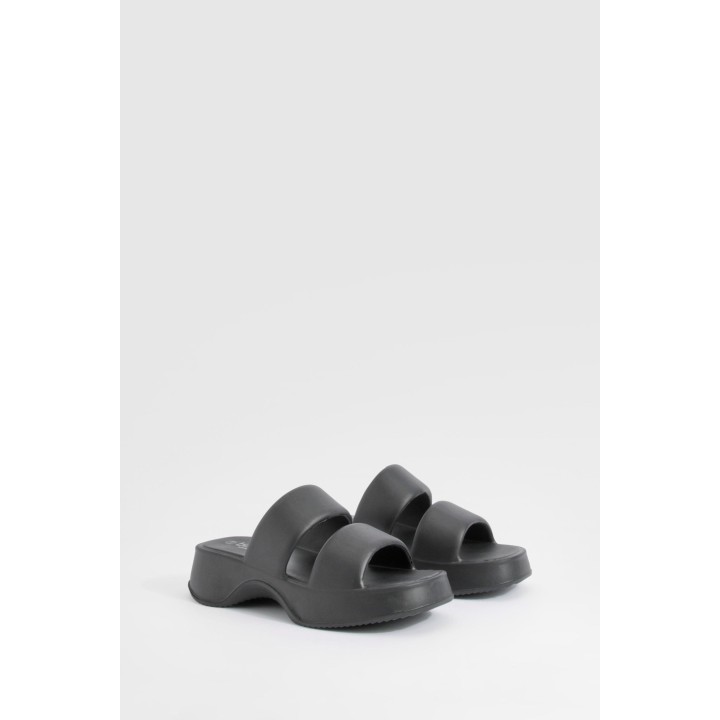 Klobige Platform-Slides Mit Doppelten Riemchen - Black - 3-4, Black