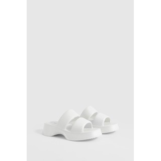 Klobige Platform-Slides Mit Doppelten Riemchen - White - 7-8, White