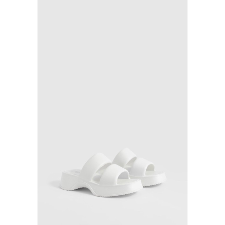 Klobige Platform-Slides Mit Doppelten Riemchen - White - 7-8, White