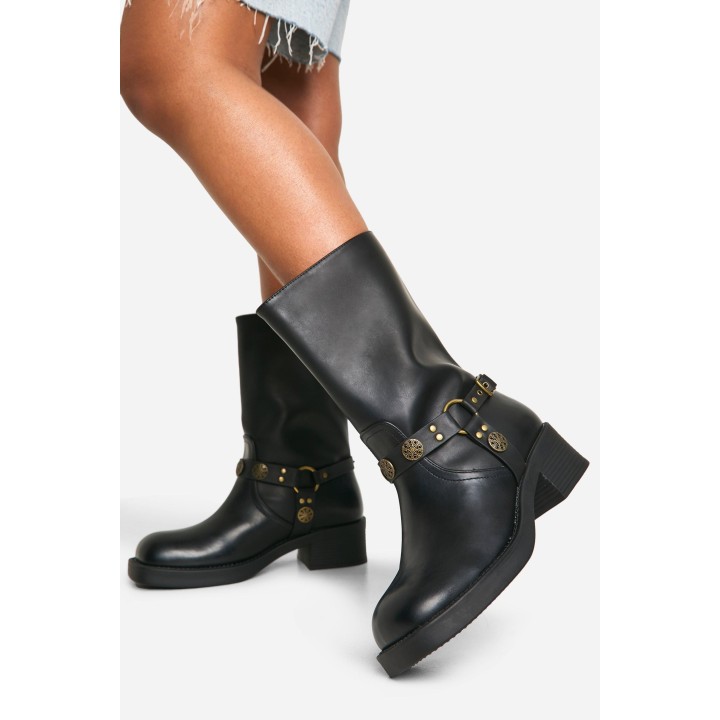 Breite Passform Western-Stiefel Mit Schnallen-Detail - Black - 38, Black