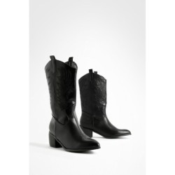 Breite Passform Cowboy Western-Stiefel Mit Lasche - Black - 37, Black