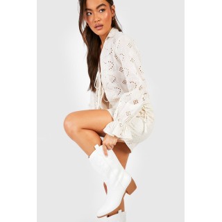 Breite Passform Cowboy Western-Stiefel Mit Lasche - White - 38, White