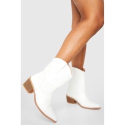 Breite Passform Pu Western-Stiefel Mit Naht-Detail - White - 37, White