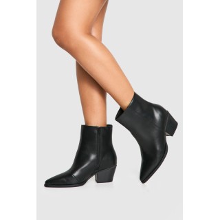 Breite Passform Strukturierte Western-Stiefeletten Mit Blockabsatz - Black - 38, Black