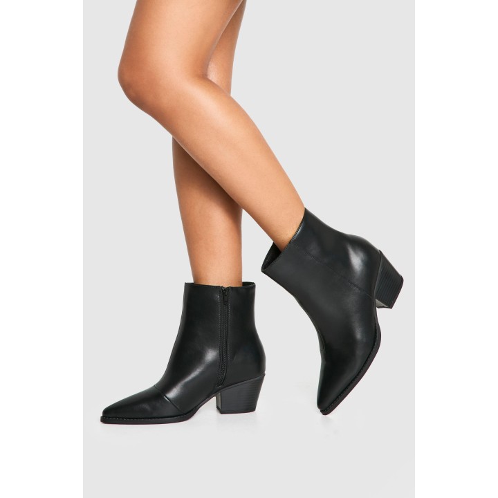 Breite Passform Strukturierte Western-Stiefeletten Mit Blockabsatz - Black - 38, Black