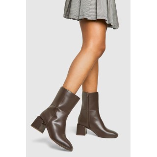 Breite Passform Stiefel Mit Einsatz Und Blockabsatz - Brown - 37, Brown