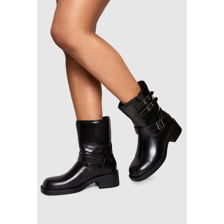 Bikerstiefel Mit Vintage-Style Schnallen-Detail - Brown - 38, Brown