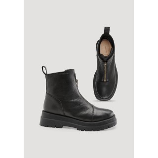 hessnatur Damen Stiefelette mit Zipper aus chromfrei gegerbtem Leder - schwarz - Größe 36