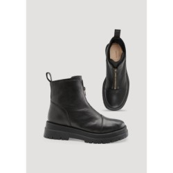 hessnatur Damen Stiefelette mit Zipper aus chromfrei gegerbtem Leder - schwarz - Größe 36
