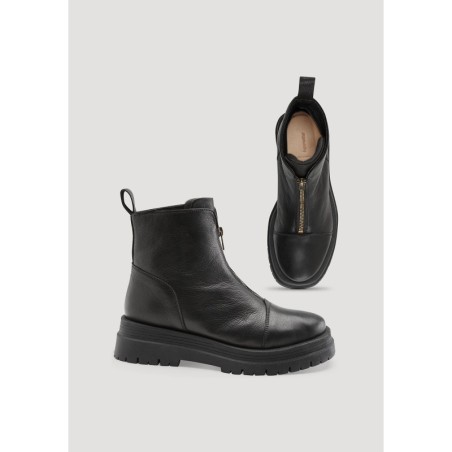 hessnatur Damen Stiefelette mit Zipper aus chromfrei gegerbtem Leder - schwarz - Größe 36