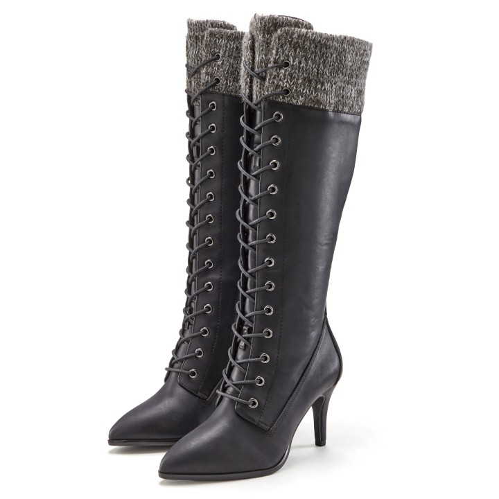 LASCANA Stiefel "Stiefelette, Langer Stiefel", mit spitz zulaufender Form und Strickeinsatz