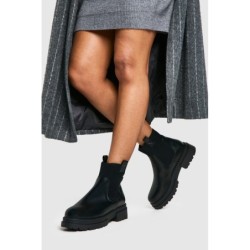 Breite Passform Klobige Chelsea-Stiefel Mit Laschen-Detail - Black - 38, Black