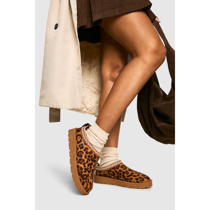 Kuschelige Mules Mit Leopardenprint-Stickerei - 36, Leopard