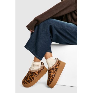 Kuschelige Platform-Mules Mit Leopardenprint-Stickerei - 37, Leopard