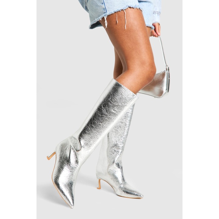 Strukturierte Metallic Overknee-Stiefel - Silver - 38, Silver