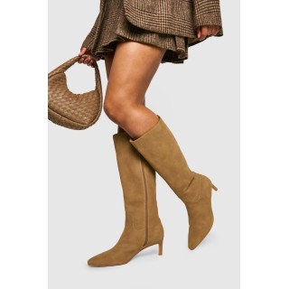 Breite Passform Kniehohe Stiefel Mit Absatz - Taupe - 38, Taupe