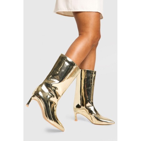 Hochglänzende Metallic Stiefeletten - Gold - 38, Gold