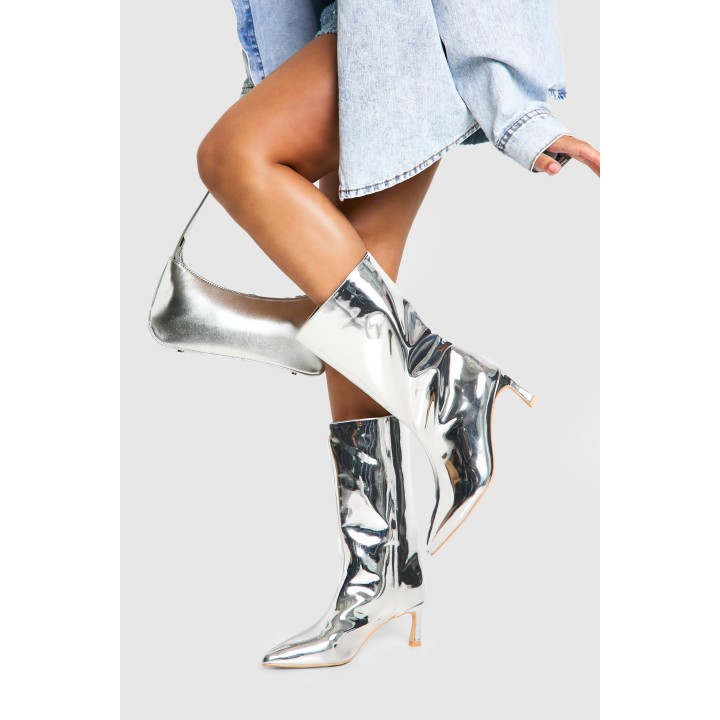 Hochglänzende Metallic Stiefeletten - Silver - 38, Silver