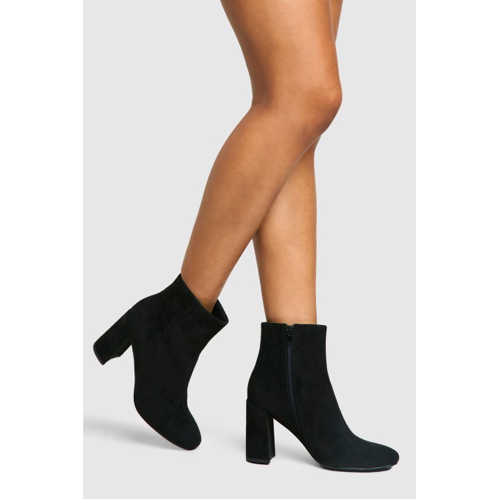 Stiefeletten Aus Wildlederimitat Mit Blockabsatz - Black - 40, Black