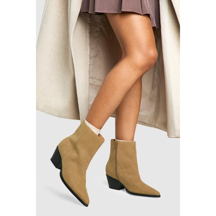Breite Passform Western-Stiefeletten Mit Blockabsatz - Taupe - 38, Taupe