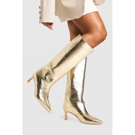 Strukturierte Metallic Overknee-Stiefel - Gold - 38, Gold