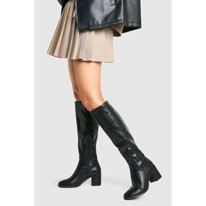 Kniehohe Basic-Stiefel Mit Tiefem Blockabsatz - Black - 36, Black