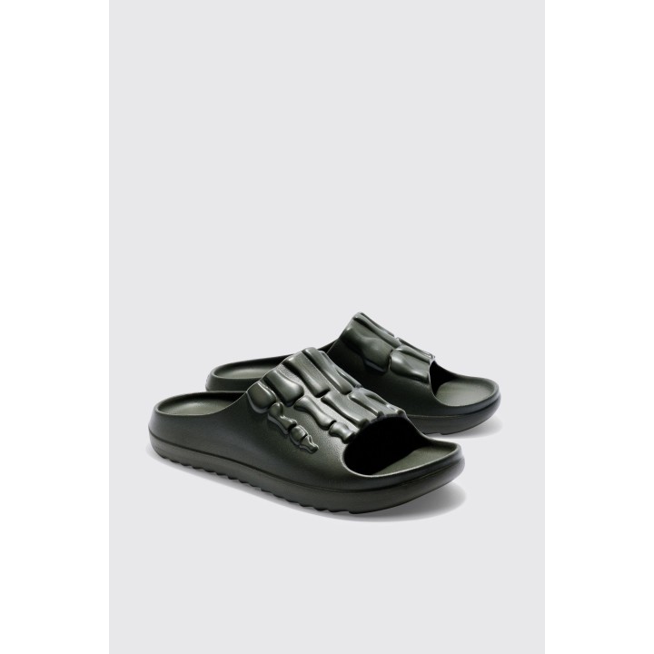 Perforierte Slides mit Skelett-Print - Khaki - 43, Khaki