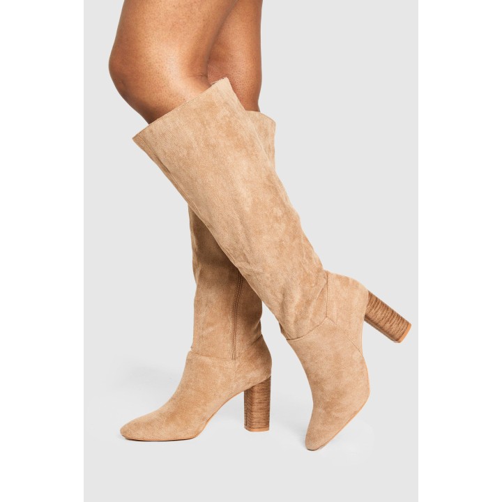 Kniehohe Stiefel Mit Holz-Absatz - Natural - 38, Natural